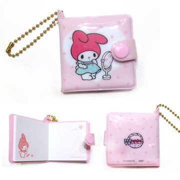 asdfkitty*美樂蒂照鏡子 迷你便條紙本附吊鍊 吊飾 掛飾 鑰匙圈-日本正版商品