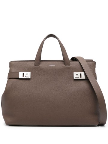 Ferragamo - logo-stamp tote bag - women - Cotton/Polyurethane/Calf Leather - One Size - Brown