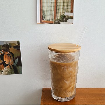 感帶蓋水杯 日式ins風冰川紋玻璃杯子網紅創意女夏吸管高顏值