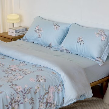 A-nice 雅妮詩 100%天絲 頂級60支 萊賽爾天絲石墨烯床包四件組 (枕套x2+床包+被套)  床包 + 被套 + 枕套  西湖曲藍  雙人