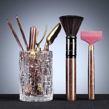 唐豐家用黑檀實木茶道六君子套裝玻璃透明茶道筒茶刮掃水器6君子