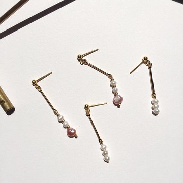 14K包金 氣質天然淡水粉色珍珠耳環 耳夾 夾式耳環