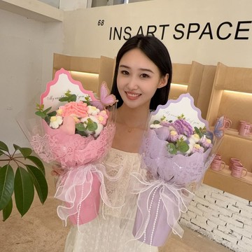 特價💡母親節禮物純手工鈎針編織毛綫花束 康乃馨愛心手捧送媽媽婆婆心意diy手作材料  編織材料包  手作diy UEBO