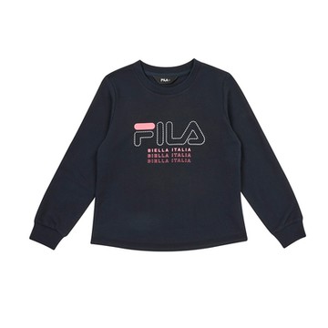 FILA KIDS 女童長袖圓領T恤-丈青 5TEY-8910-NV