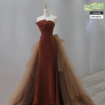 【訂婚敬酒】魚尾禮服 新娘禮服 敬酒服 晚禮服 主持人禮服 抹胸長裙 美拉德色系 2025秋冬新款 修身顯瘦 高級感