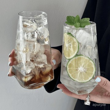 ins菱角玻璃杯網紅餐廳水果茶杯氣泡水杯果汁飲料喝水家用杯子 KVQL