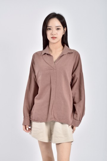 加購優惠(2XL) vanessa韓牌質感V領棕色長袖上衣