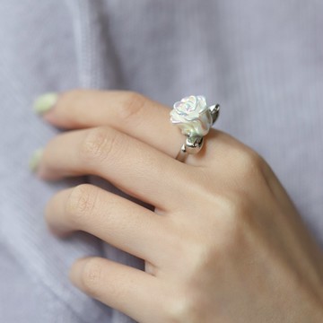 ｜OSEWAYA｜YURA 玫瑰戒指 耳環 白色 日本飾品