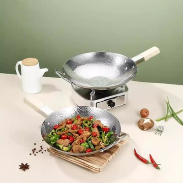 木柄不銹鋼小炒鍋湘菜干鍋辣椒炒肉鍋商用不粘酒店飯店干鍋批發