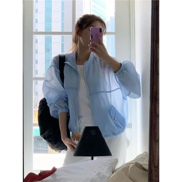 2024新款防曬衣女韓版夏季冰絲長袖寬松防紫外線薄款透氣立領外套