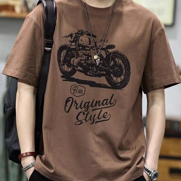 有貨在臺🚀99免運🚀美式重磅純棉T恤復古夏季短袖男士機車圓領寬鬆休閒印花上衣體恤
