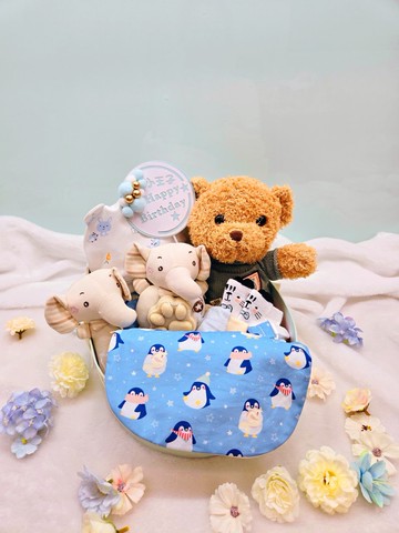 小企鵝搖籃滿月禮/彌月禮盒/生日/新生兒/送禮/口水巾