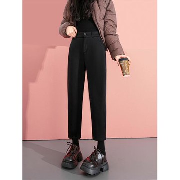 七分煙管毛呢褲哈倫褲女春秋新款加絨八分褲小個子高腰顯瘦老爹褲