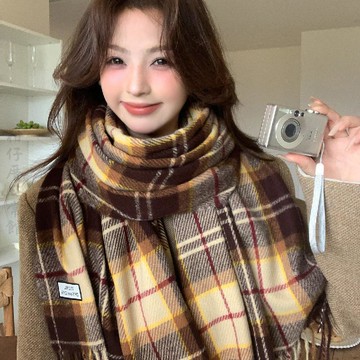 🔥3件8折🍊臺北出貨🍊可開發票秋冬季新款高級氛圍感百搭加厚保暖圍巾仿羊絨時尚簡約格子大披肩