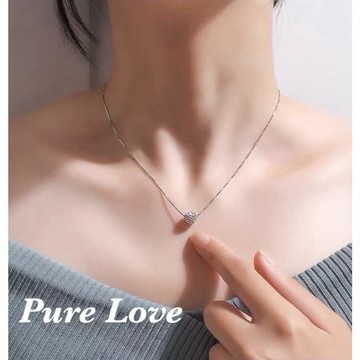 Pure Love樂芙 / 正韓 銀飾【S925純銀】N0113簡約通體純銀閃閃滿鑽小圓球蛇骨鎖骨鏈 短項鏈 / 銀