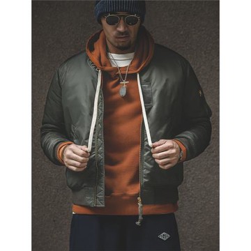 馬登工裝 美式復古二戰軍綠色MA-1飛行夾克短款保暖加厚棉衣男士