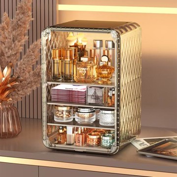 化妝品收納箱家用大容量透明防塵收納盒收納置物架桌面塑料防塵柜