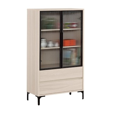 文創集 亨利格2.3尺鋁門玻璃二抽展示櫃/收納櫃-68x40x132cm免組