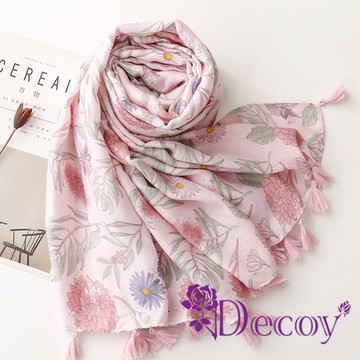 【Decoy】日韓春夏＊優雅清新花卉流蘇披肩圍巾/粉紅