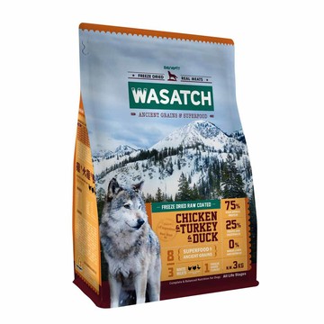 成犬/全齡犬飼料 【WASATCH】瓦莎奇原生犬糧 3kg 3種白肉 雞+火雞+鴨