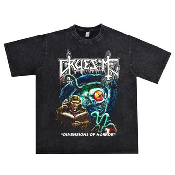 數碼直噴金屬新團Gruesome樂隊搖滾印花T恤短袖寬松純棉重磅嘻哈