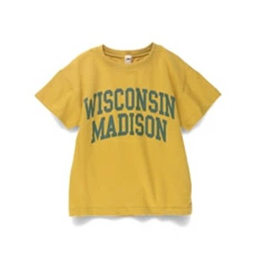 日本 BRANSHES - 100%棉 個性標語短袖上衣-WISCONSIN MADISON-芥黃