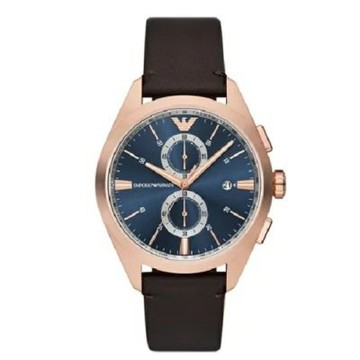 【EMPORIO ARMANI】騎士風 三眼玫瑰金皮帶 男錶 AR11554