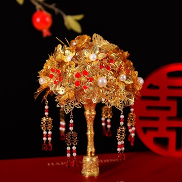 🌷仿真花束🌷送朋友閨蜜結婚禮物中式婚禮紅金色新娘手捧花diy秀禾婚紗捧花母親節 教師節 情人節 生日禮物 永生花 仿