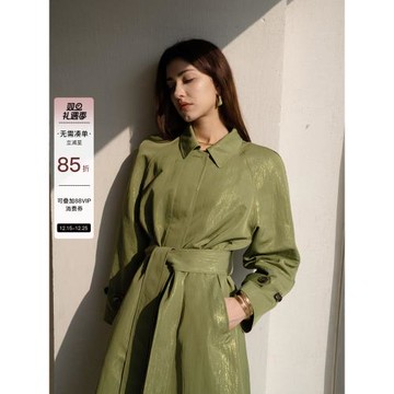 極簡長款氣質純色收腰系帶風衣