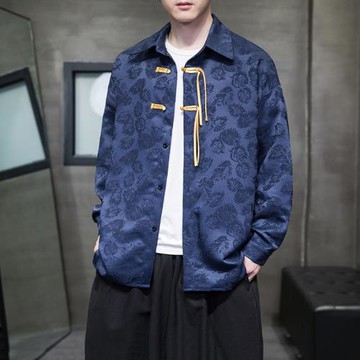 長袖提花中國風復古盤扣唐裝襯衫