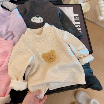 Healthy Baby 兒童男女寶新款羊毛蠶絲加絨加厚保暖舒適內穿長袖打底衫上衣男童中小童秋冬打底衫長袖保暖上衣百搭