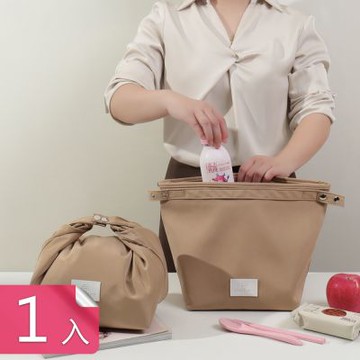 【荷生活】小巧可折疊防水阻熱保溫便當包 日系風格塔絲隆面料保冷保溫包-1入組