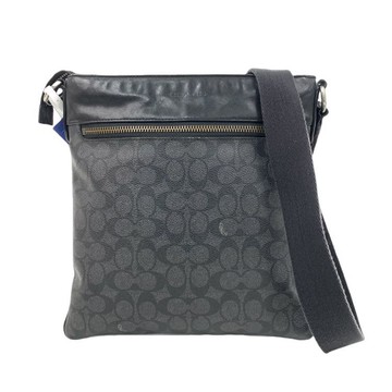 coach黑色老花帆布肩背包