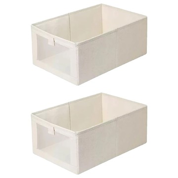 妃妃嚴選 加厚亞麻收納籃 提手設計  中  米白色  2個