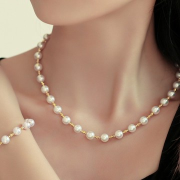 Akoya天然海水滿天星珍珠 項鍊 18K金 可調節設計 正圓強光珍珠 天女級串鍊 送女友首選