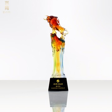 開拓進取琉璃水晶獎杯定制送客戶經銷商合作紀念頒獎【禮盒包裝】