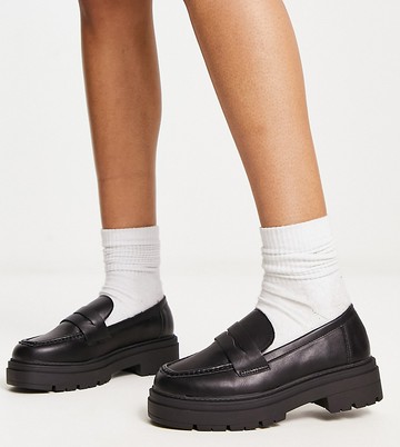 Truffle Collection Wide Fit chunky loafers in black