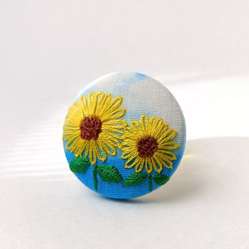 藍天向日葵刺繡髮圈