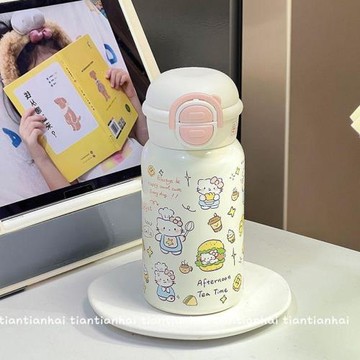 兒童保溫杯女2024新款高顏值吸管水杯學生上學專用杯子HelloKitty