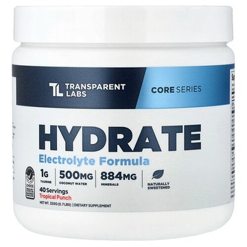 Transparent Labs, Core Series, Hydrate Electrolyte Formula, Tropical Punch, 0.7 lbs (320 g)