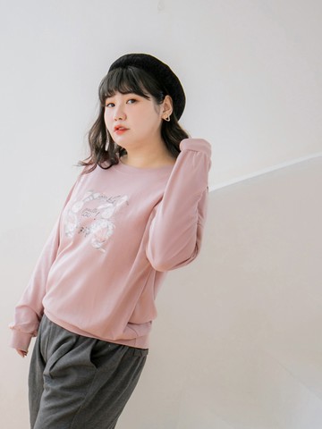 台灣製造．可愛兔花卉亮面印圖大學T/上衣