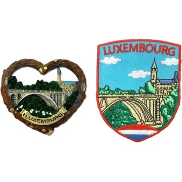 造型布貼＋磁鐵【2件組】盧森堡 阿道夫橋冰箱磁鐵＋盧森堡城市貼布繡 世界旅行磁鐵 紀念品 磁性家居裝飾 交換禮物_廠商直送