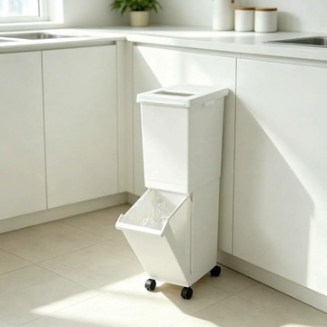 日本 TONBO UNEED系列 雙層雙用型分類附輪垃圾桶 36L - 白色