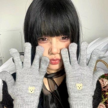 可愛加厚針織手套🌞保暖觸屏手套 冬季騎行手套 女生秋冬保暖手套 小熊針織手套 騎行手套 騎行保暖觸屏手套 學生保暖手套