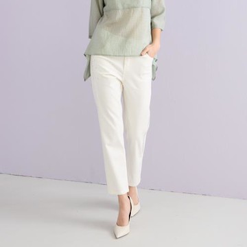 【YUTZUYA 優姿雅】炫光彩鑽刺繡皎月白牛仔高彈直筒褲