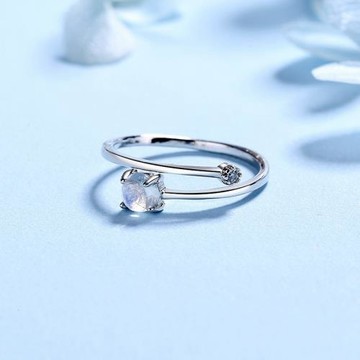 925純銀月光石戒指女時尚個性百搭日式輕奢網紅簡約ins風食指戒指