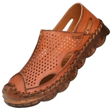 大友SAZ140口二色涼鞋男真皮牛筋底透氣鏤空洞洞鞋司機開車包頭沙灘鞋杰恆