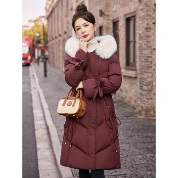 加厚大毛領收腰羽絨棉服女2025冬新款時尚洋氣中長款保暖棉衣棉襖