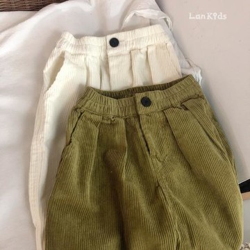 實用百搭新款 韓國兒童單顆扣燈芯絨九分褲男女寶中性哈倫燈籠褲