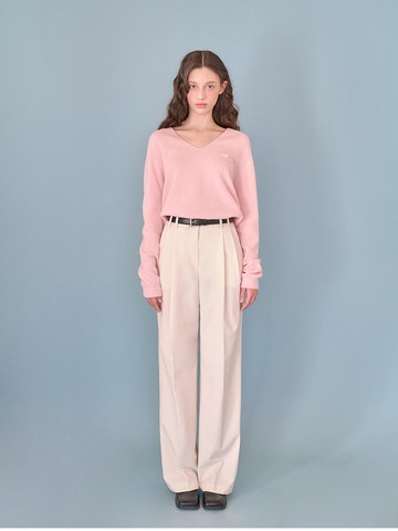 French Pintuck Wide Slacks [Cream]